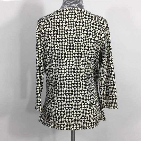 Talbots Black & White Printed Faux Wrap Blouse - Picture 3 of 9